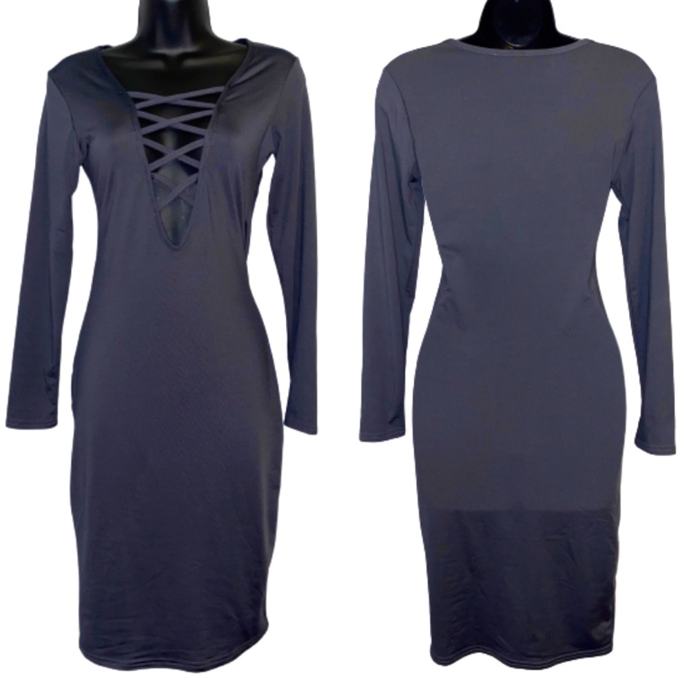 NWOT ALLEGRACE Gray Bodycon Dress Size Medium